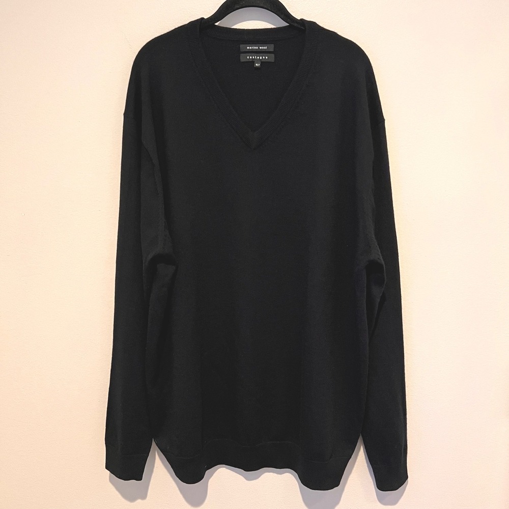 Mens 100% Merino Wool Black V-Neck Sweater Winter Modern Staple Piece TALL XLT‎ - Picture 3 of 14